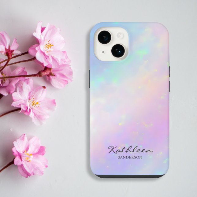 Chic Girly Pink Monogram Phone Case (Chic girly iridescent blush pink phone case for iPhone and Samsung customizable with name in script)