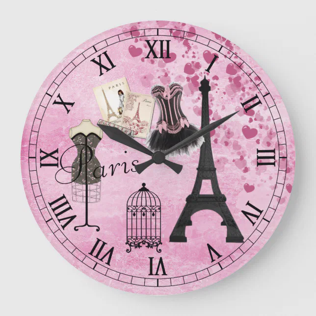 Chic Girly Pink Paris Fashion Clock | Zazzle