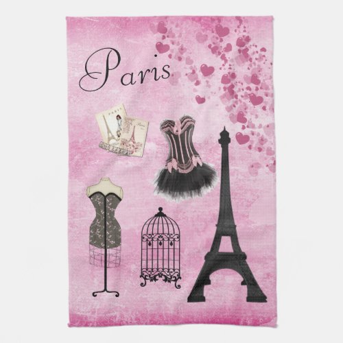 Chic Girly Pink Paris Fashion Kitchen Towel