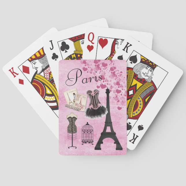 Chic Girly Pink Paris Fashion Poker Cards (Back)