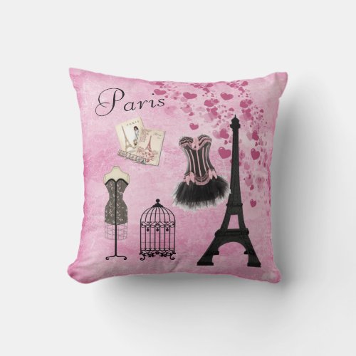 Chic Girly Pink Paris Fashion Throw Pillow