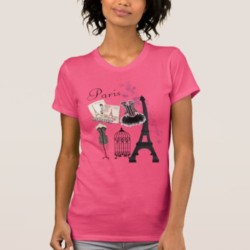 Chic Girly Pink Paris Vintage Romance Fashion T_Shirt