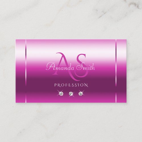 Chic Girly Pink Purple Gradient Diamonds Monogram Business Card