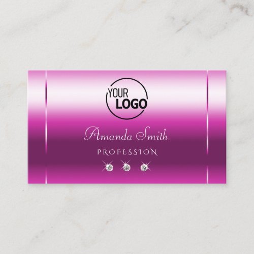 Chic Girly Pink Purple Gradient with Diamonds Logo Business Card