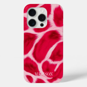 Chic Girly Pink Red Leopard Animal Print Custom iPhone 15 Pro Case
