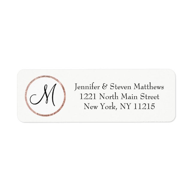 Chic Girly Pink Rose Gold Circle Monogram Label (Front)