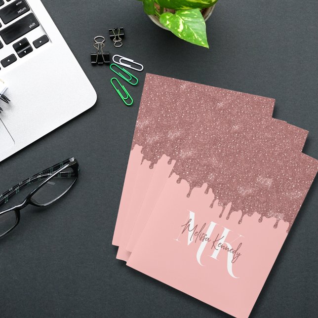 Chic Girly Pink Rose Gold Glitter Drips Monogram Pocket Folder (Creator Uploaded)