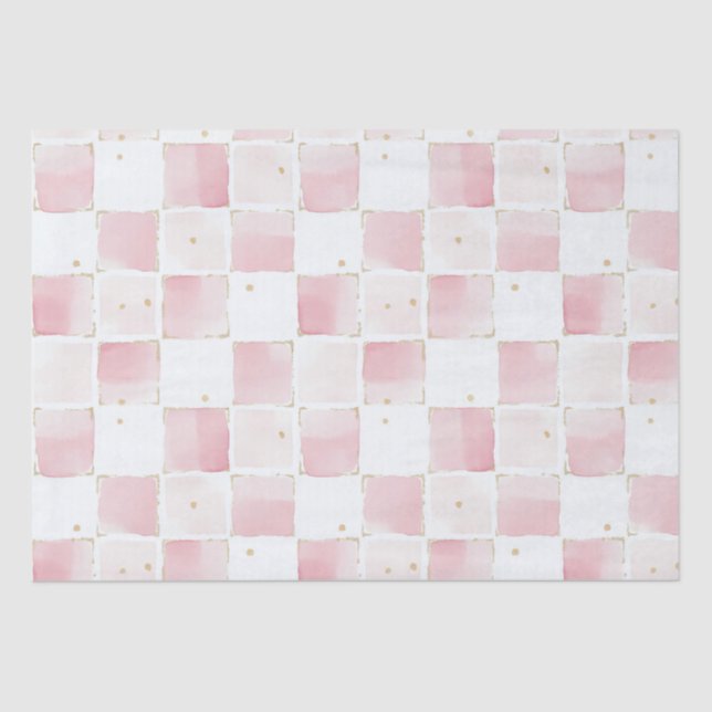 Chic Girly Pink Squares Birthday Tissue Paper (Front)