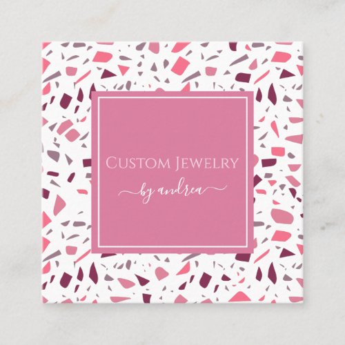 Chic  Girly Pink Terrazzo Mosaic Stone Jewelry Square Business Card