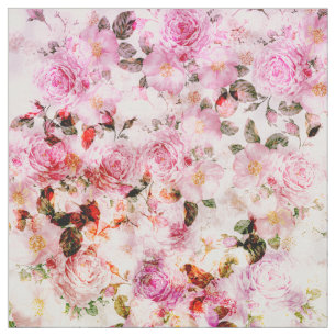 Chic girly pink watercolor vintage floral pattern fabric