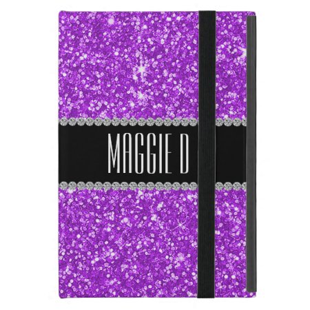 Chic Girly Purple Glitter Monogrammed Ipad Mini Case
