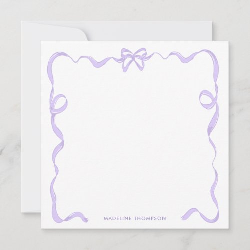 Chic Girly Purple Violet Lavender Bow Ribbon Frame Note Card