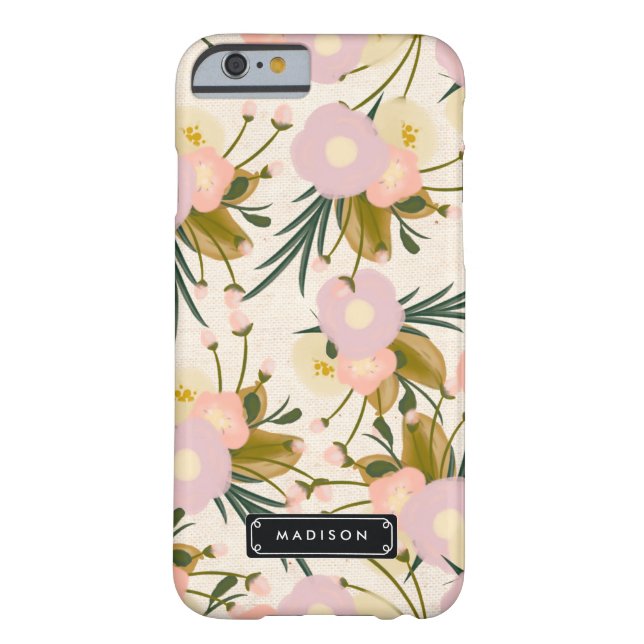 Chic Girly Retro Floral Lilac & Peach Personalized Case-Mate iPhone Case (Back)