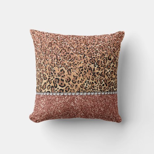 Chic Girly Rose Gold Glitter Leopard Throw Pillow