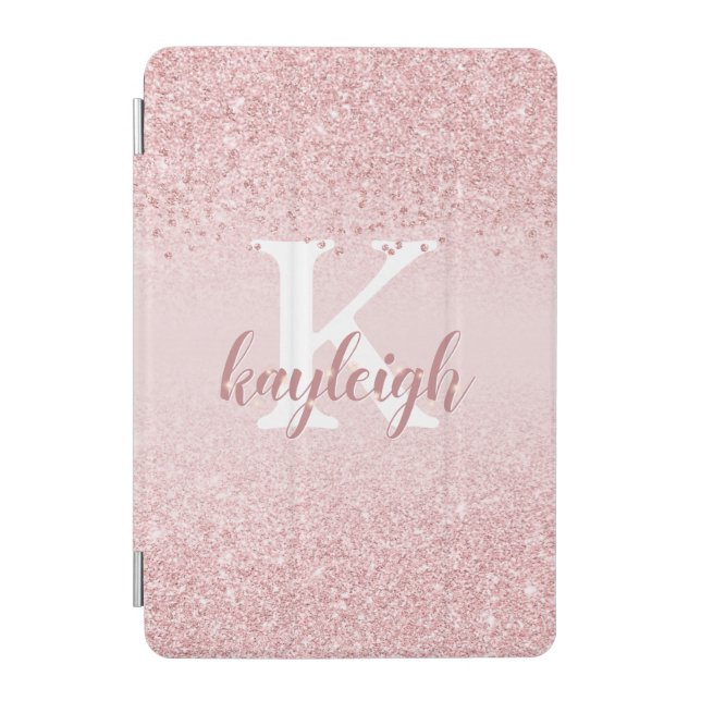 Chic Girly Rose Gold Glitter Sparkle Name Monogram iPad Mini Cover (Front)