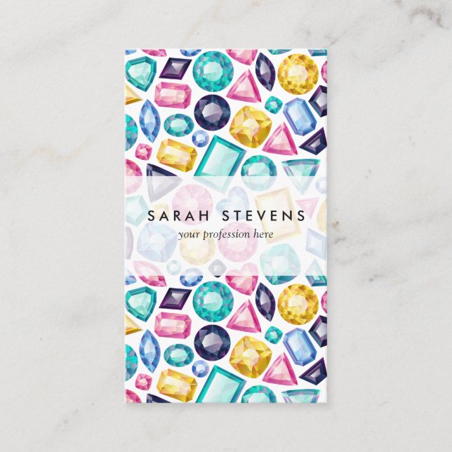 Chic Girly Shiny Diamond Gemstones Business Card (Front)