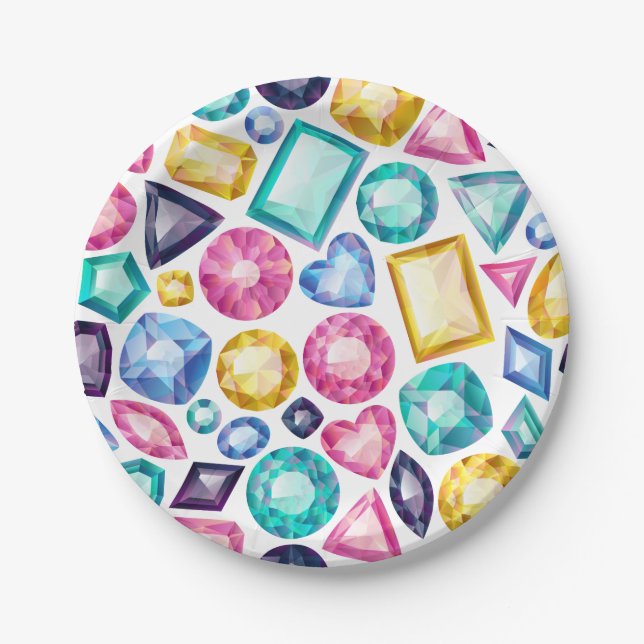 Chic Girly Shiny Diamond Gemstones Paper Plates (Front)