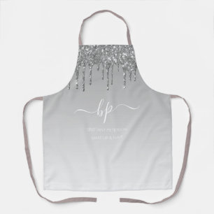 Chic Girly Silver Glitter Dripping Professional Apron