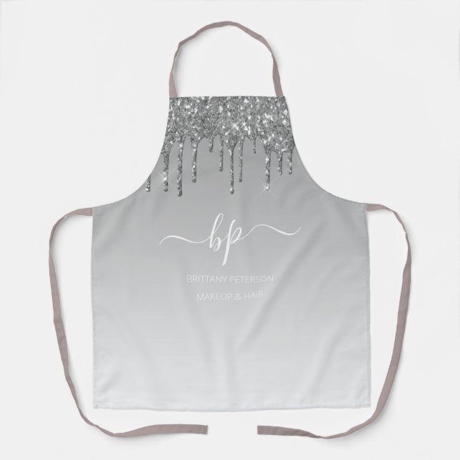 Chic Girly Silver Glitter Dripping Professional Apron (Front)