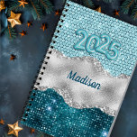 Chic girly teal mint green glitter silver 2025 planner<br><div class="desc">Make back to school fun with this Cute personalized 2025 new year planners, . It is designed with elegant girly faux glitter bling in mint, green teal and faux silver glitter. To make it extra special, it is also monogrammed and personalized with name or initials or any text you like,...</div>