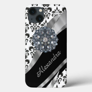 Chic girly vintage damask personalized iPhone 13 case