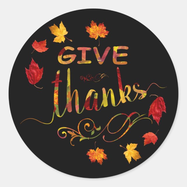 Chic Give Thanks Fall Rustic Thanksgiving Monogram Classic Round Sticker (Front)
