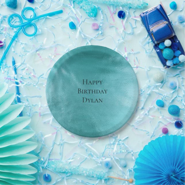 Chic Glam Aqua Turquoise Blue Birthday Paper Plates (Party)