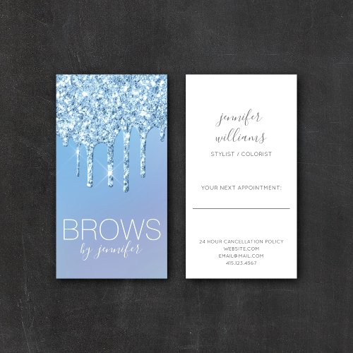 Chic Glam Blue Glitter Drips Brow Esthetician MUA Business Card