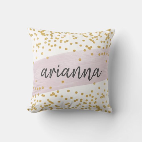 Chic Glam Blush and Faux Gold Dots with Name Throw Pillow