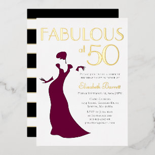 Chic Glam Fabulous at Fifty Birthday Striped Gold Foil Invitation