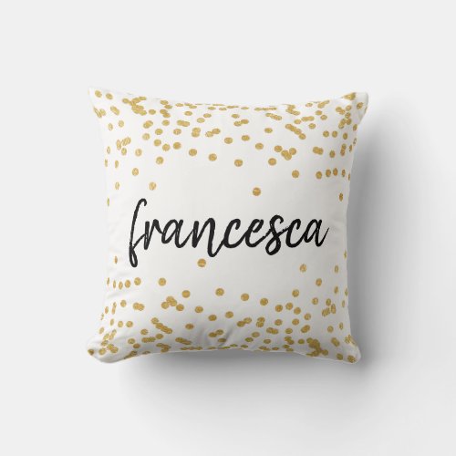 Chic Glam Faux Gold Dots with Name Throw Pillow
