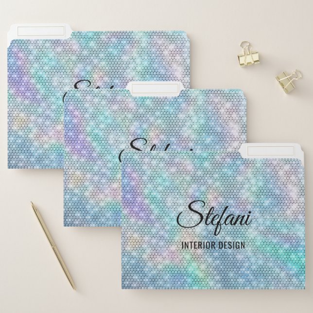 Chic Glam Faux Holograph Glitter Personalized File Folder (Set)