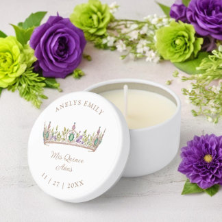 Chic & Glam Floral Lilac & Green Princess Tiara XV Mini Candle Favors