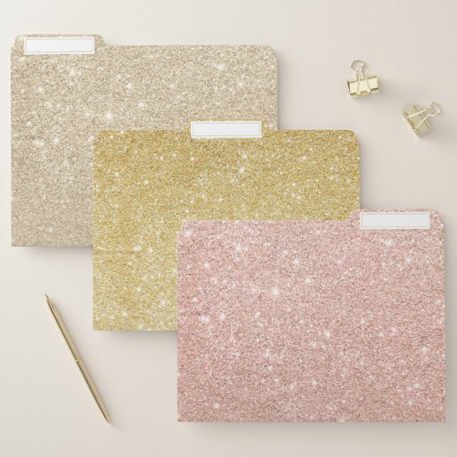 Chic glam girly fancy glitter rose gold light file folder (Set)