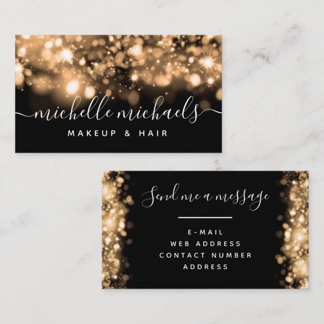 Chic Glam Gold Black Sparkle Lights Business Card (Front/Back)