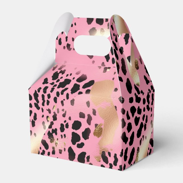 Chic Glam Gold Pink Black Leopard Favor Boxes (Front Side)