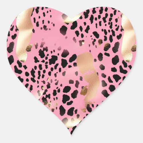 Chic Glam Gold Pink Black Leopard Heart Sticker