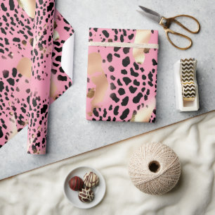 Chic Glam Gold Pink Black Leopard Wrapping Paper