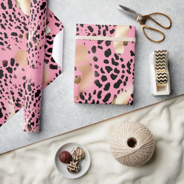 Chic Glam Gold Pink Black Leopard Wrapping Paper (Crafts)