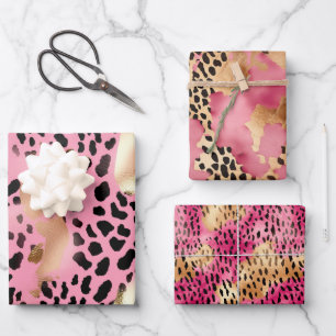 Chic Glam Gold Pink Black Leopard Wrapping Paper Sheets
