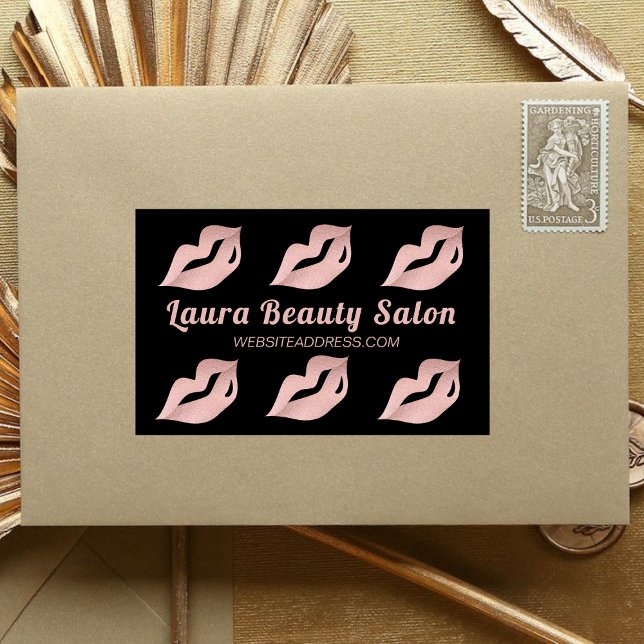 Chic Glam Gold Rose Lips & Black Branded Salon Rectangular Sticker (Creator Uploaded)