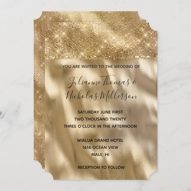 Chic Glam Gold Sparkle Wedding  Invitation (Front/Back)