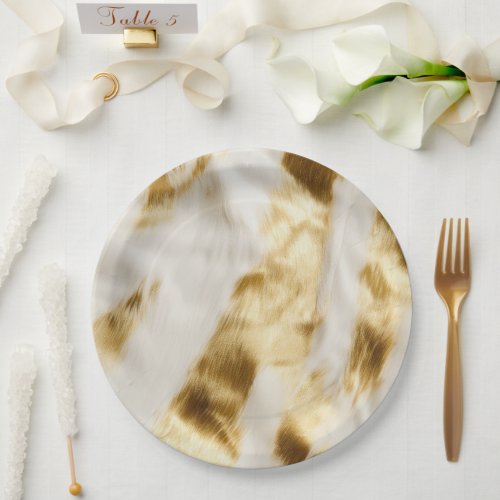 Chic Glam Gold White Cowhide Western  Paper Plates