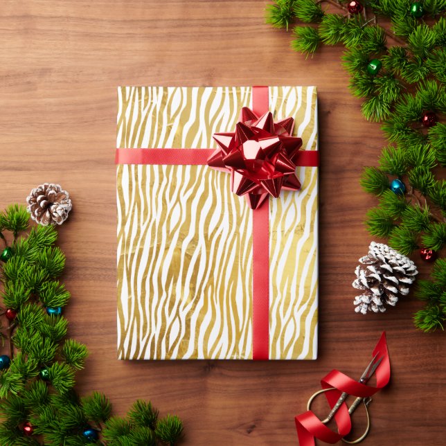 Chic Glam Gold White Zebra  Wrapping Paper (Holiday Gift)