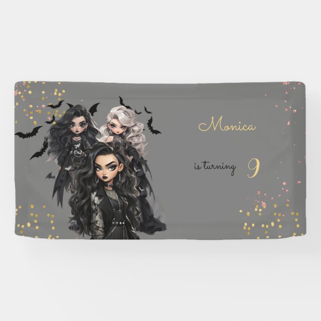Chic glam gothic scary girl birthday party banner (Horizontal)
