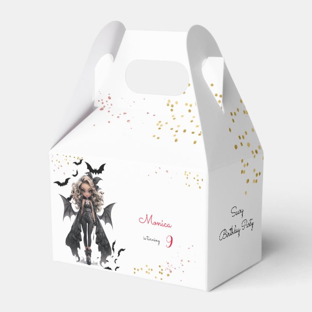 Chic glam gothic scary girl birthday party favor boxes (Front Side)