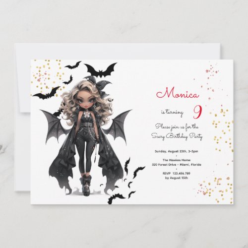 Chic glam gothic scary girl birthday party invitation