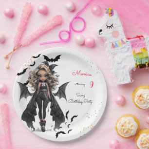 Chic glam gothic scary girl birthday party paper plates