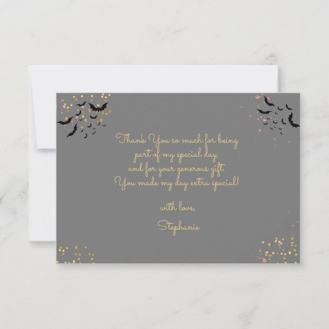 Chic glam gothic scary girl birthday party thank you card (Front)