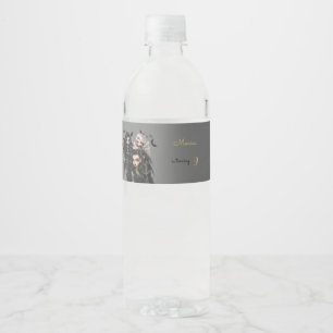 Chic glam gothic scary girl birthday party water bottle label